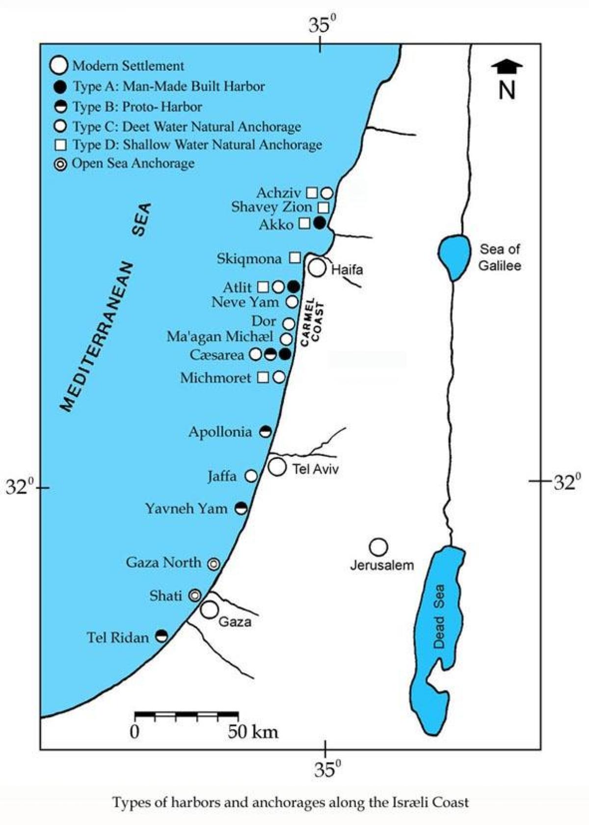 kaart van israel hawens